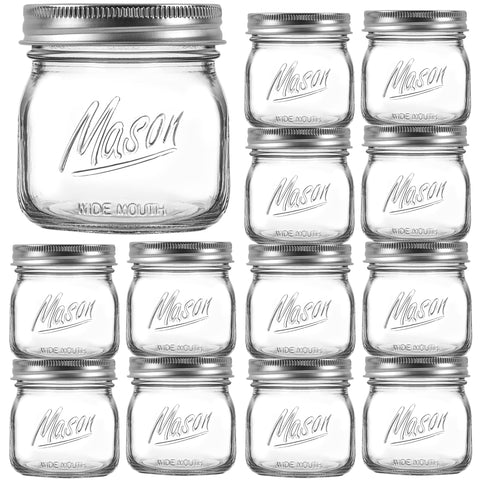 Ieavier 16oz wide-mouth mason jar with lids for clear, safe food storage.