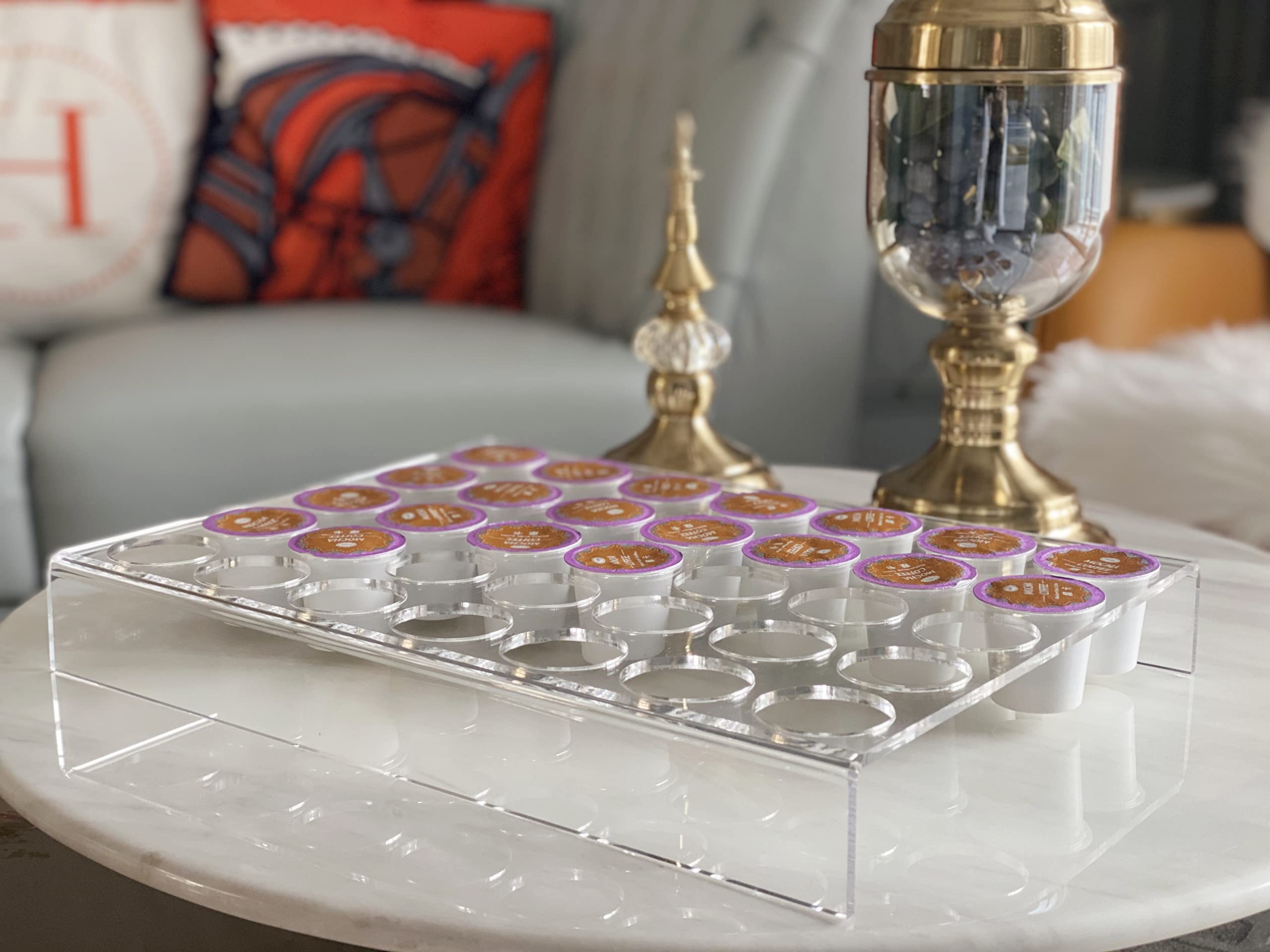 IEEK clear acrylic KCup holder on counter for stylish organization.