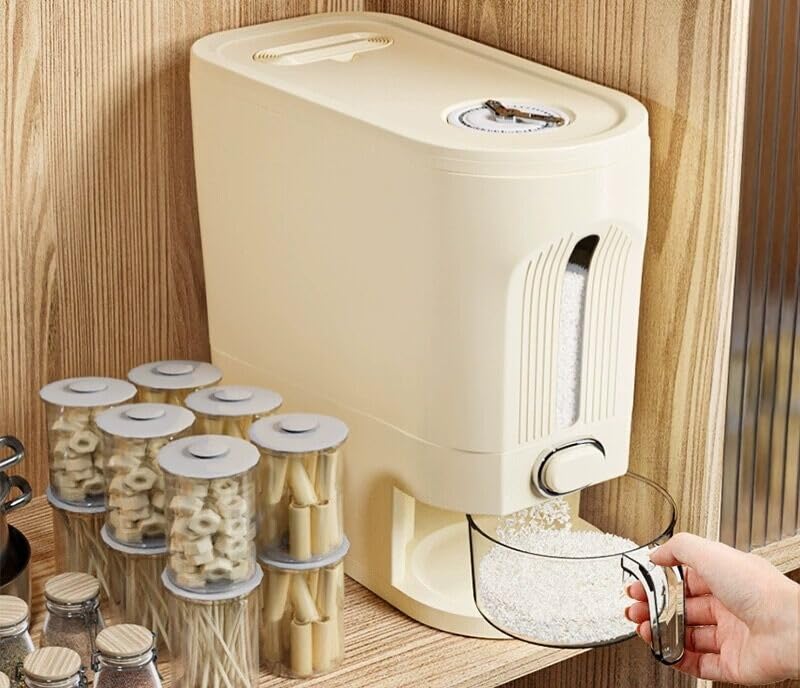 IEEK rice dispenser with built-in fresh box on lid for moisture control