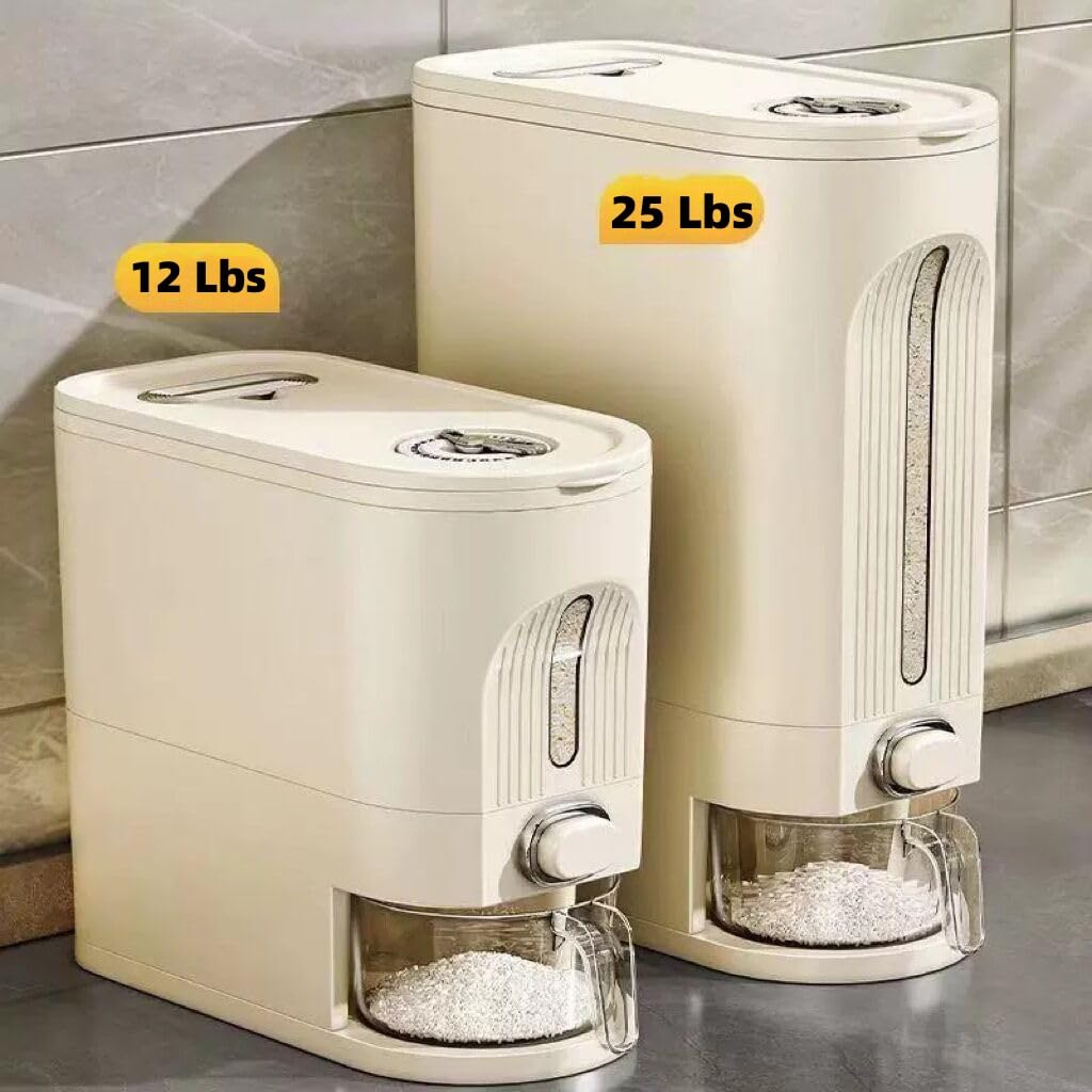 IEEK rice dispenser lid showing time scale for tracking freshness