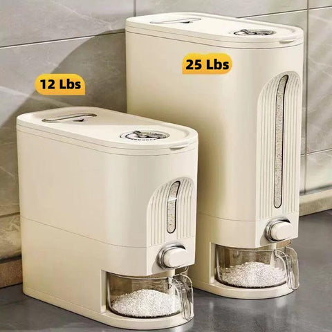 IEEK rice dispenser lid showing time scale for tracking freshness