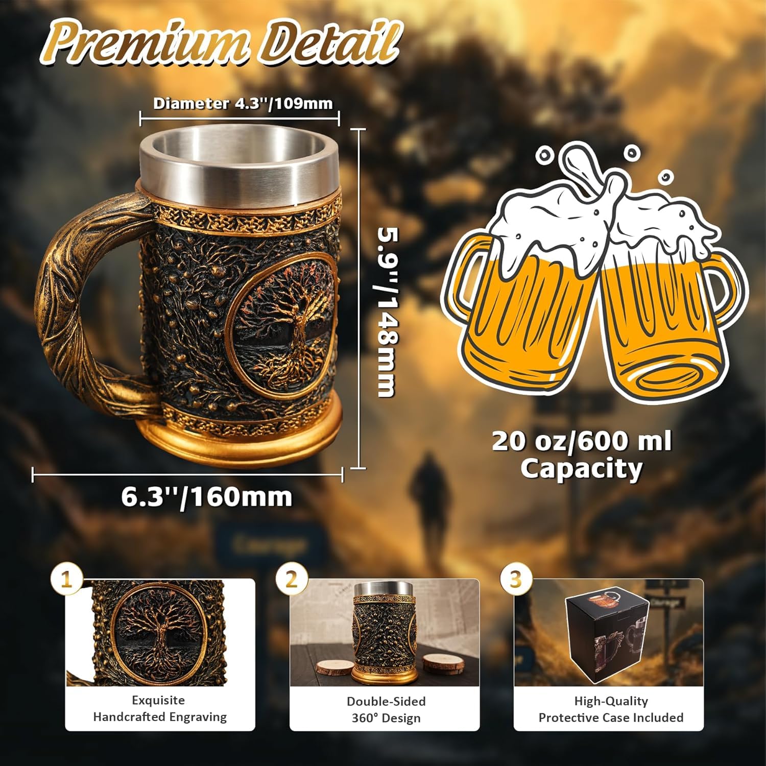 IELCJJ 20oz capacity mug ideal for beer, mead, or a hearty pour.