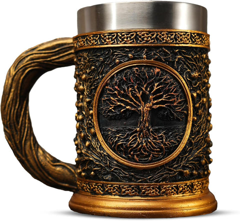 IELCJJ Original Viking mug with Yggdrasil Tree of Life engraving for epic Norse vibes.