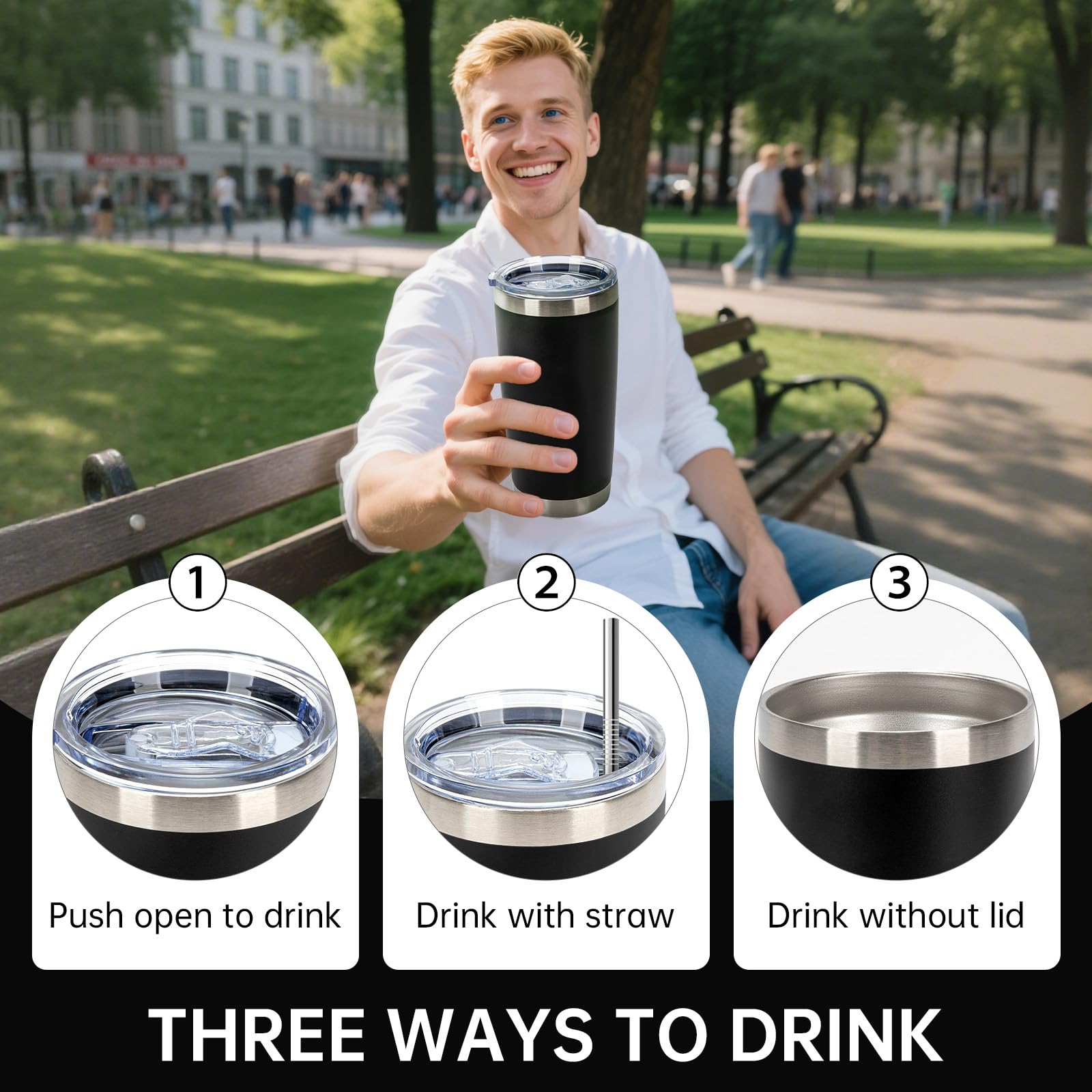 IEOVIEE 20oz stainless steel tumbler fits car cup holders.