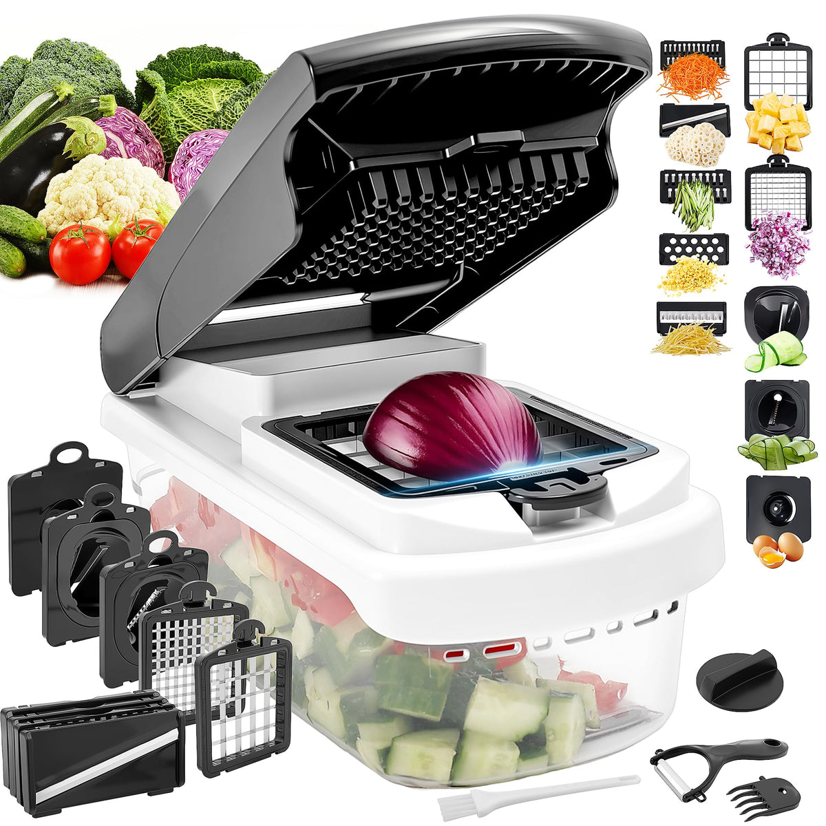 iETH 18-in-1 vegetable chopper with container and blades for versatile prep