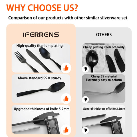 IFERRENS matte black dinner knives with sturdy cutting performance