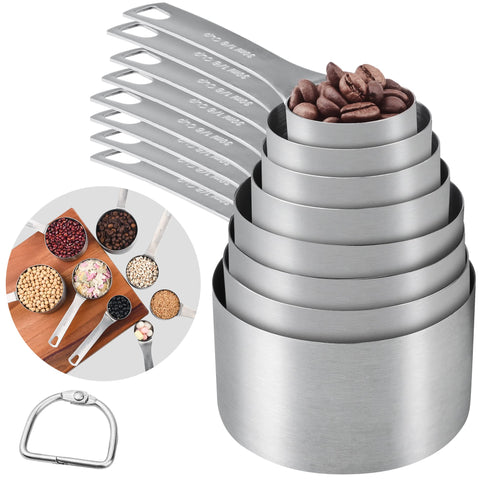 IFFMYJB eight-piece stainless steel measuring cups set for precise dry and liquid measurements