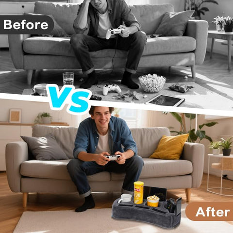 IGOHEALS sofa organizer with five holes and pockets helps remotes stay handy.