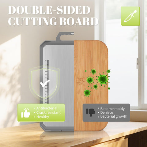 IGOYE non-slip silicone edge keeps board steady during chopping.