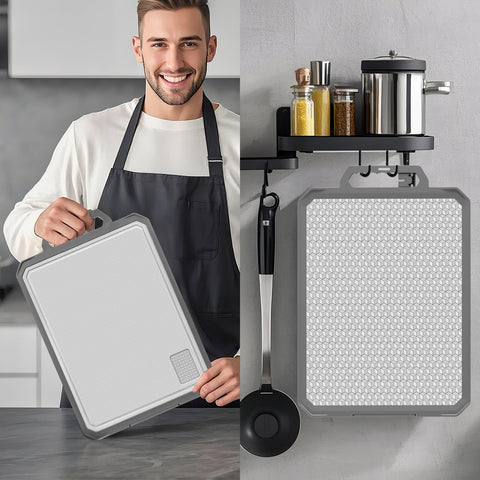 IGOYE cutting board foldable handle makes moving and storing easy.