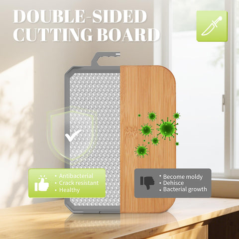 IGOYE cutting board juice groove close-up keeps liquids contained during prep.