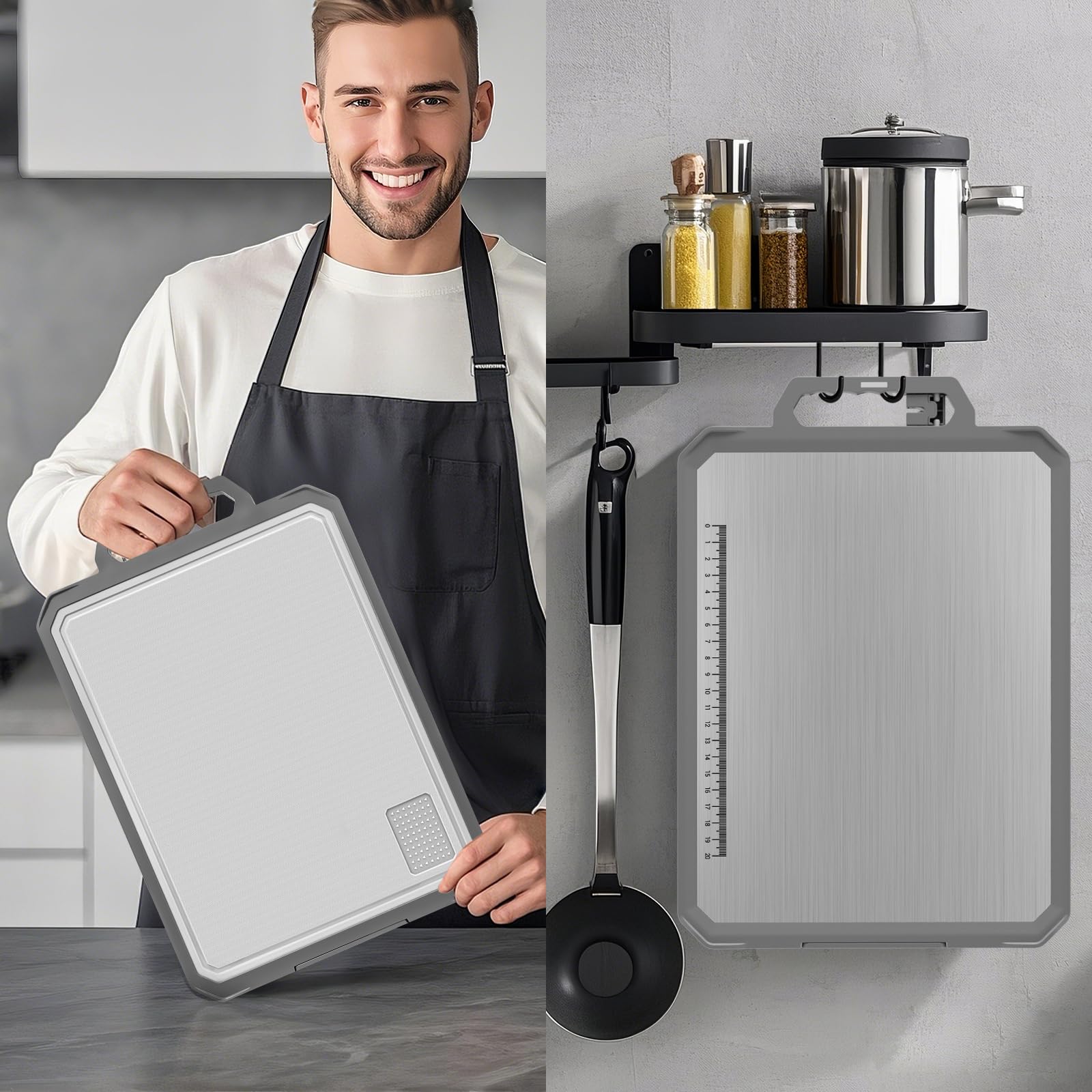 IGOYE large 17.2x12 inch cutting board fits big ingredients.