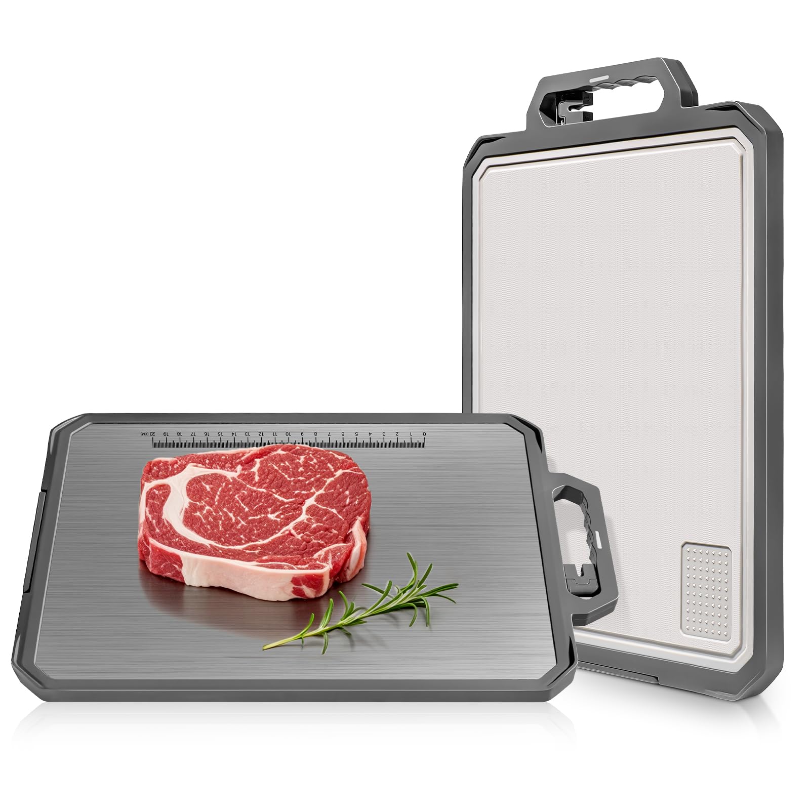 IGOYE titanium cutting board top view, durable meat prep surface for clean, precise cuts.