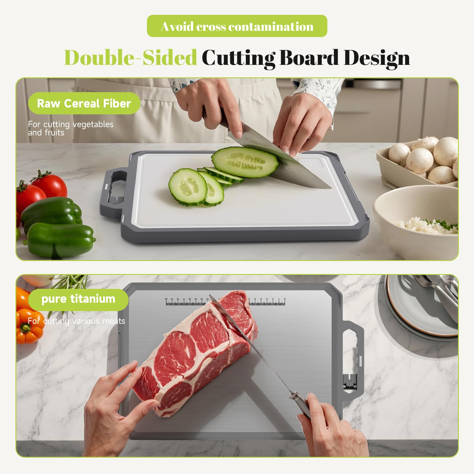 IGOYE titanium side for meat slicing and easy cleanup.