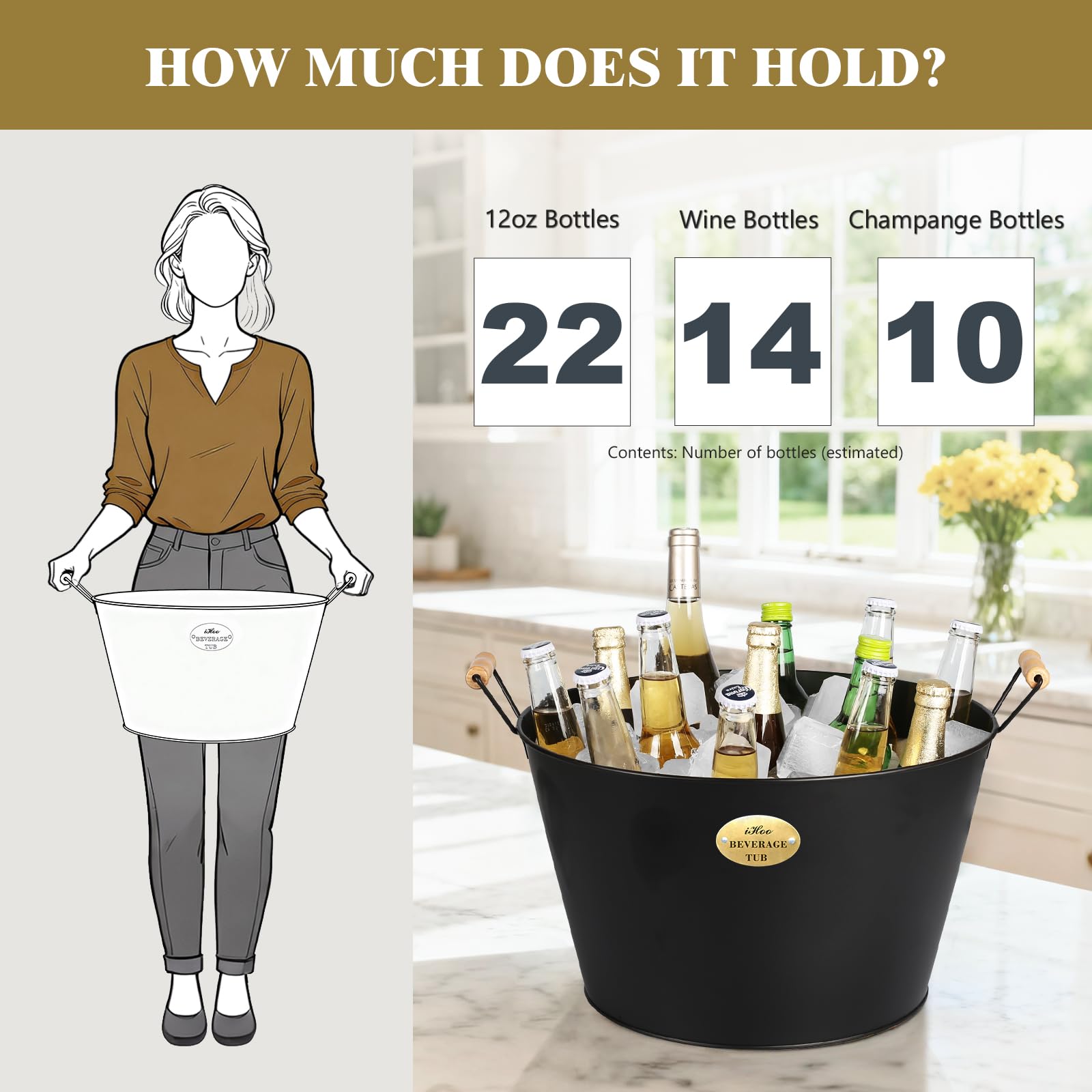 iHoo beverage tub full of ice, outdoor top view for refreshing party drinks.