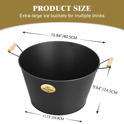iHoo beverage tub with wooden handles, close-up grip shows comfortable, non-slip handling.