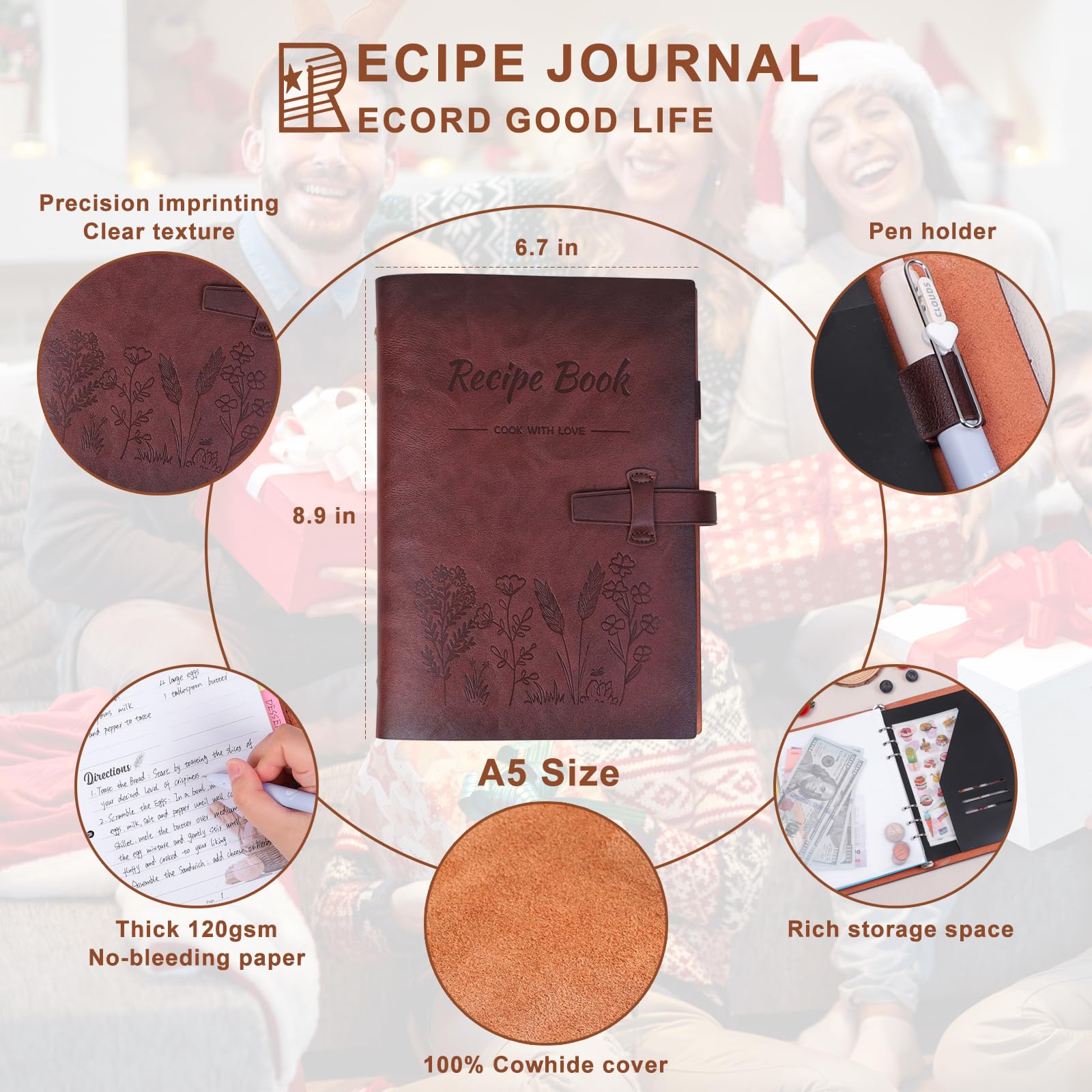 iHoesdste ample writing space accommodates up to 120 recipes clearly.