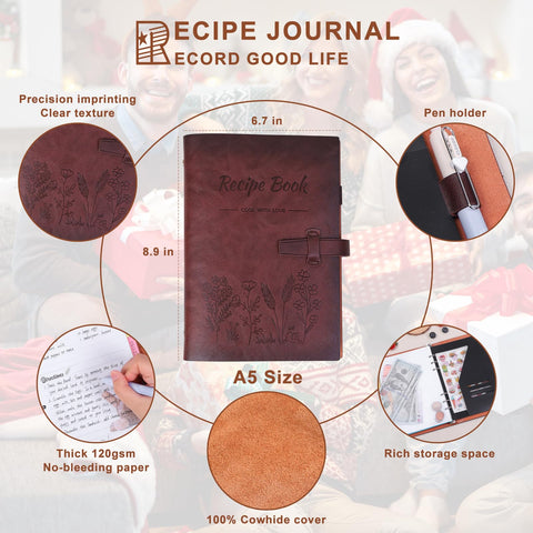 iHoesdste ample writing space accommodates up to 120 recipes clearly.