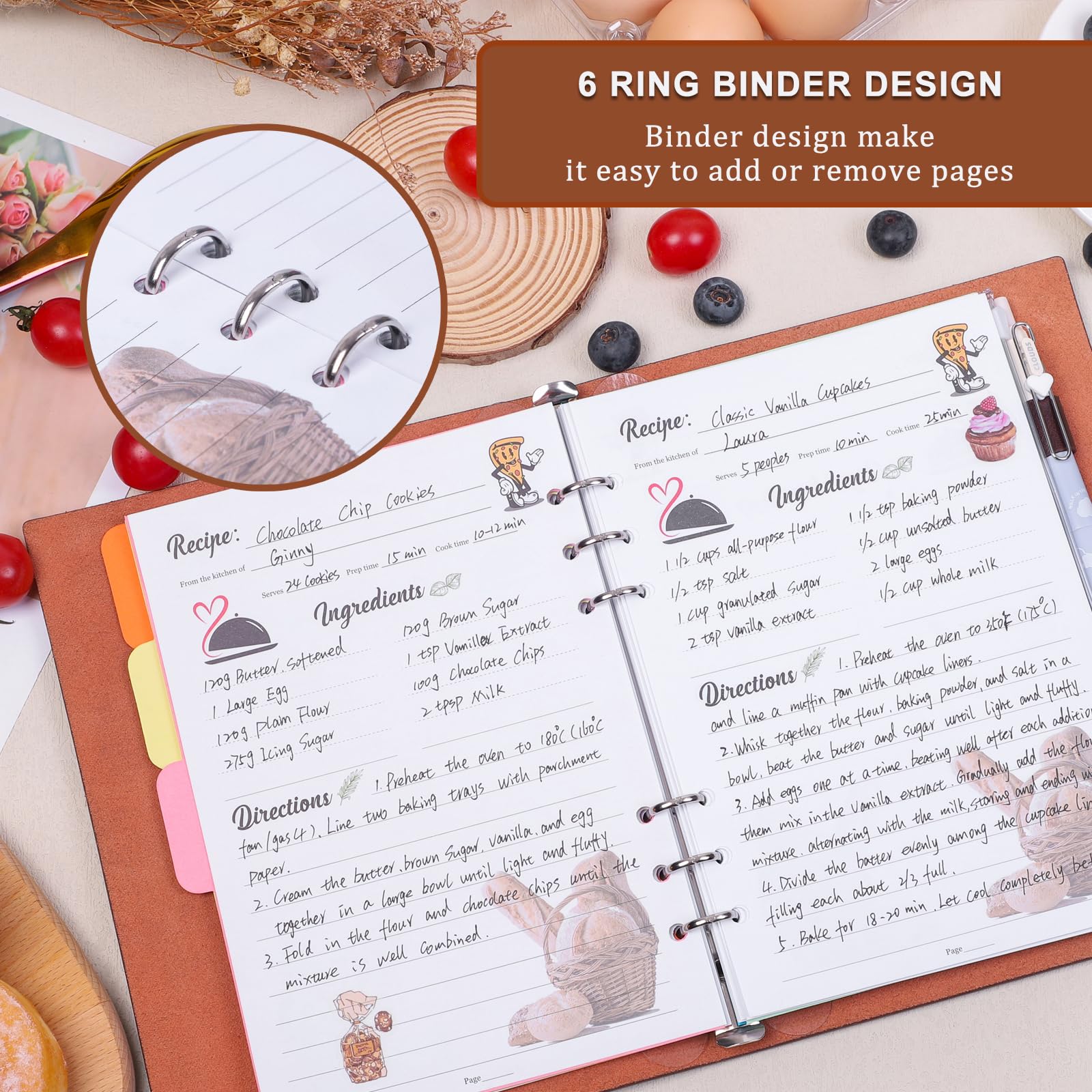iHoesdste personalized recipe journal name page adds a custom touch.