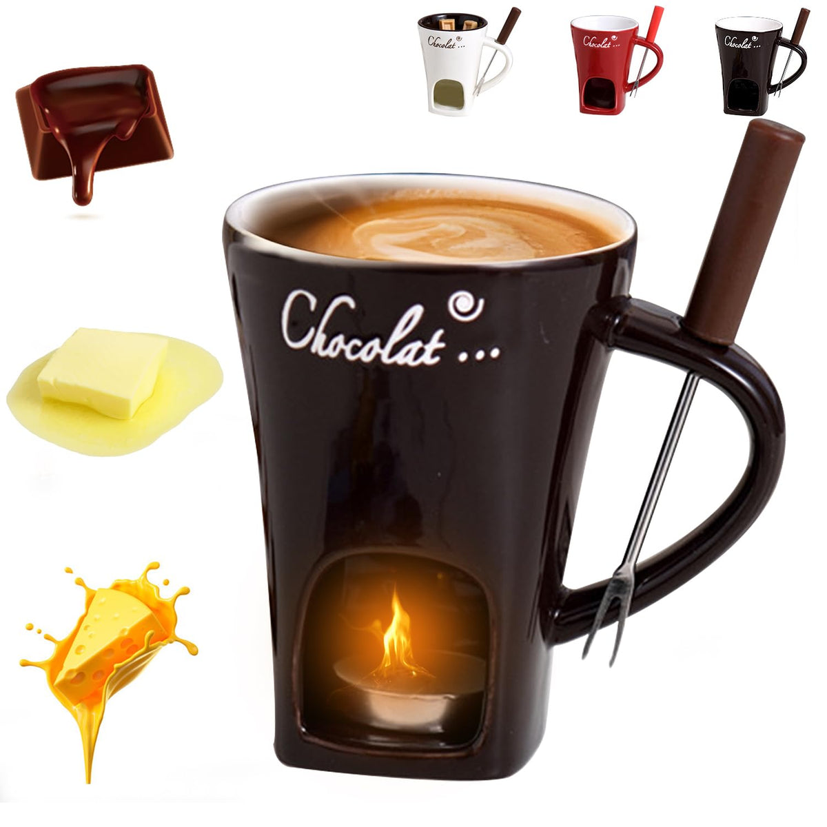 Iiglitch chocolate fondue mug with fork for easy chocolate dipping at date night
