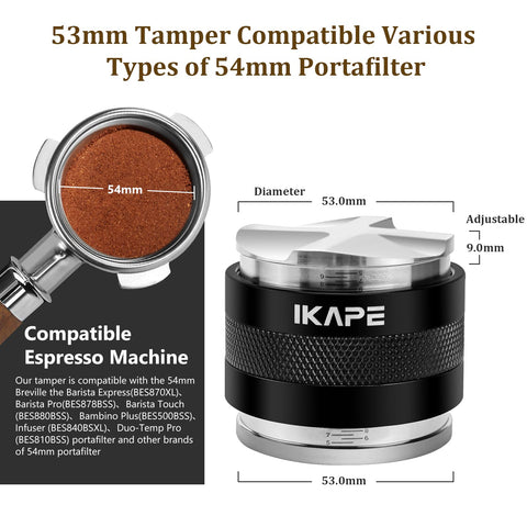 IKAPE 53mm distributor side handle highlights ergonomic grip for controlled dosing