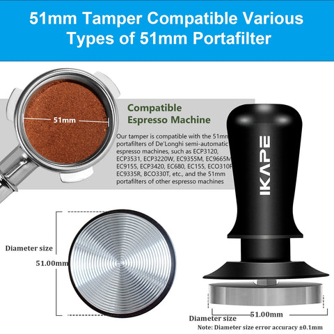 Close-up of IKAPE stainless steel base ensuring uniform tamping pressure