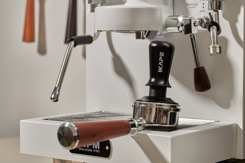 Flat stainless base and black finish on IKAPE espresso tamper