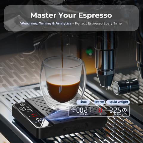 IKAPE scale highlighting its clear LED display during brewing