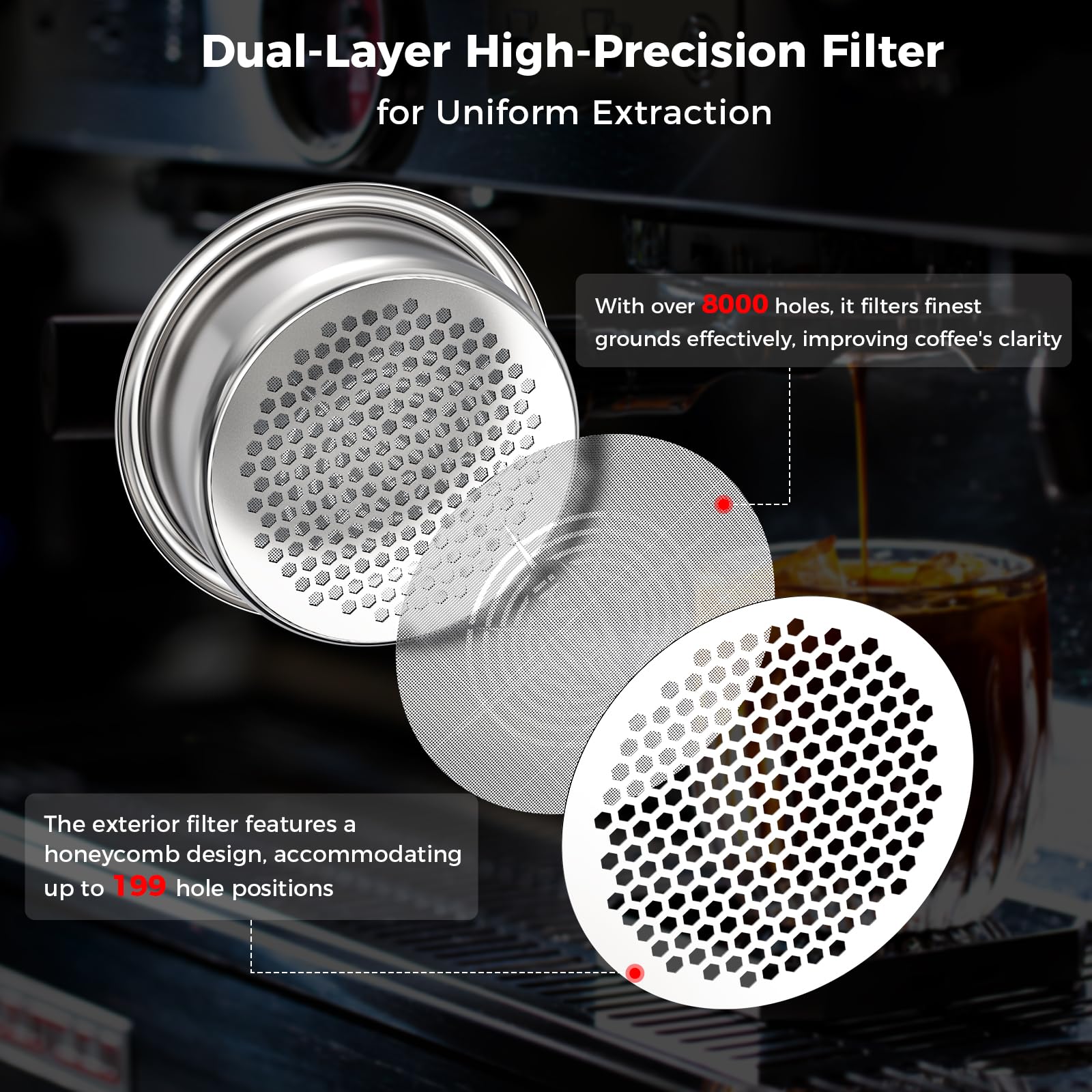 Stainless steel 54mm IKAPE portafilter offers durable, rust-resistant performance.