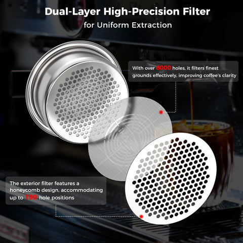 Stainless steel 54mm IKAPE portafilter offers durable, rust-resistant performance.