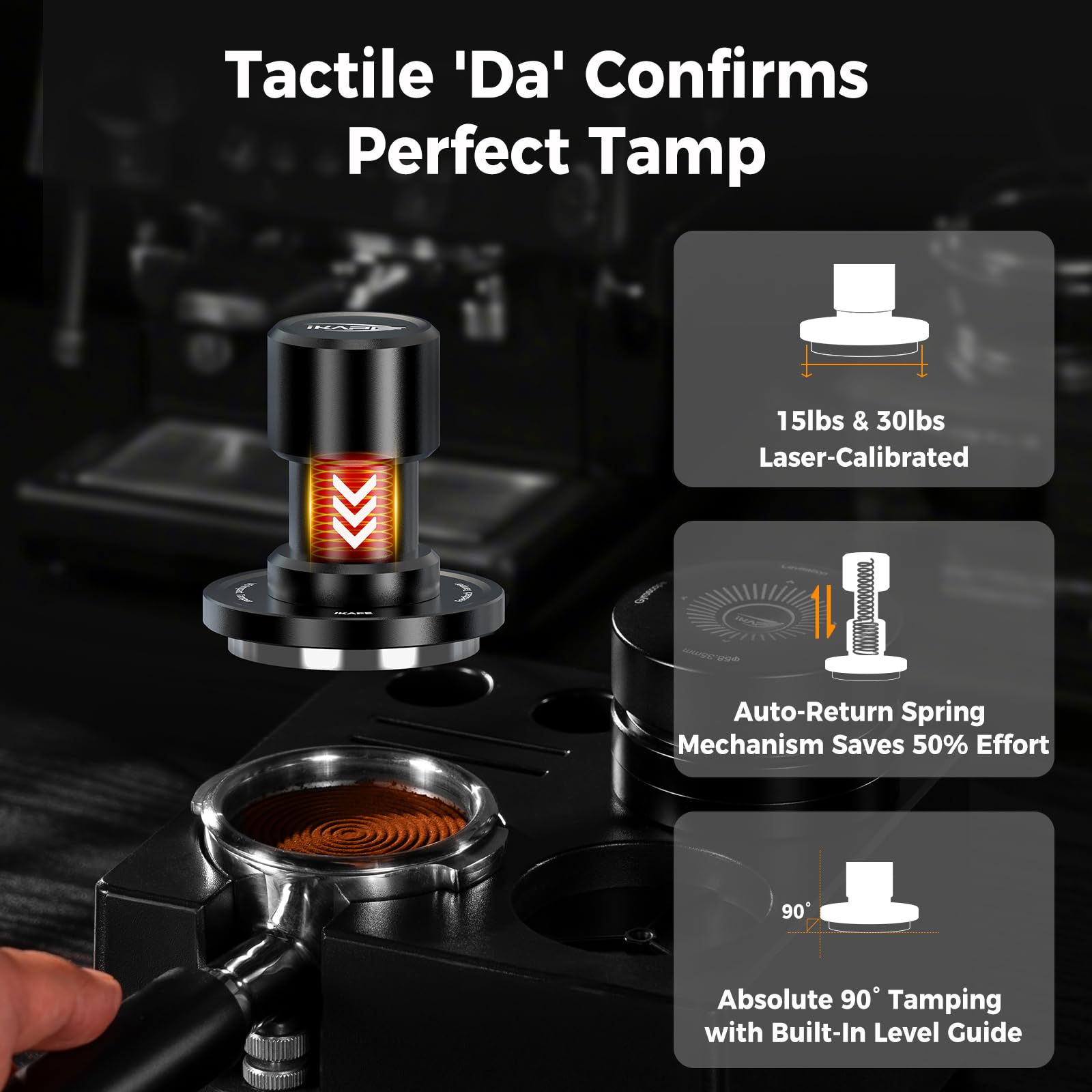 IKAPE tamper delivers audible click and auto-return for efficient tamping