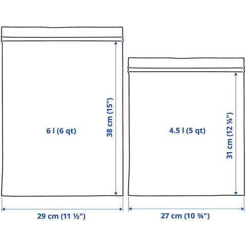 IKEA ISTAD 6L and 4.5L bags fit varied portions.