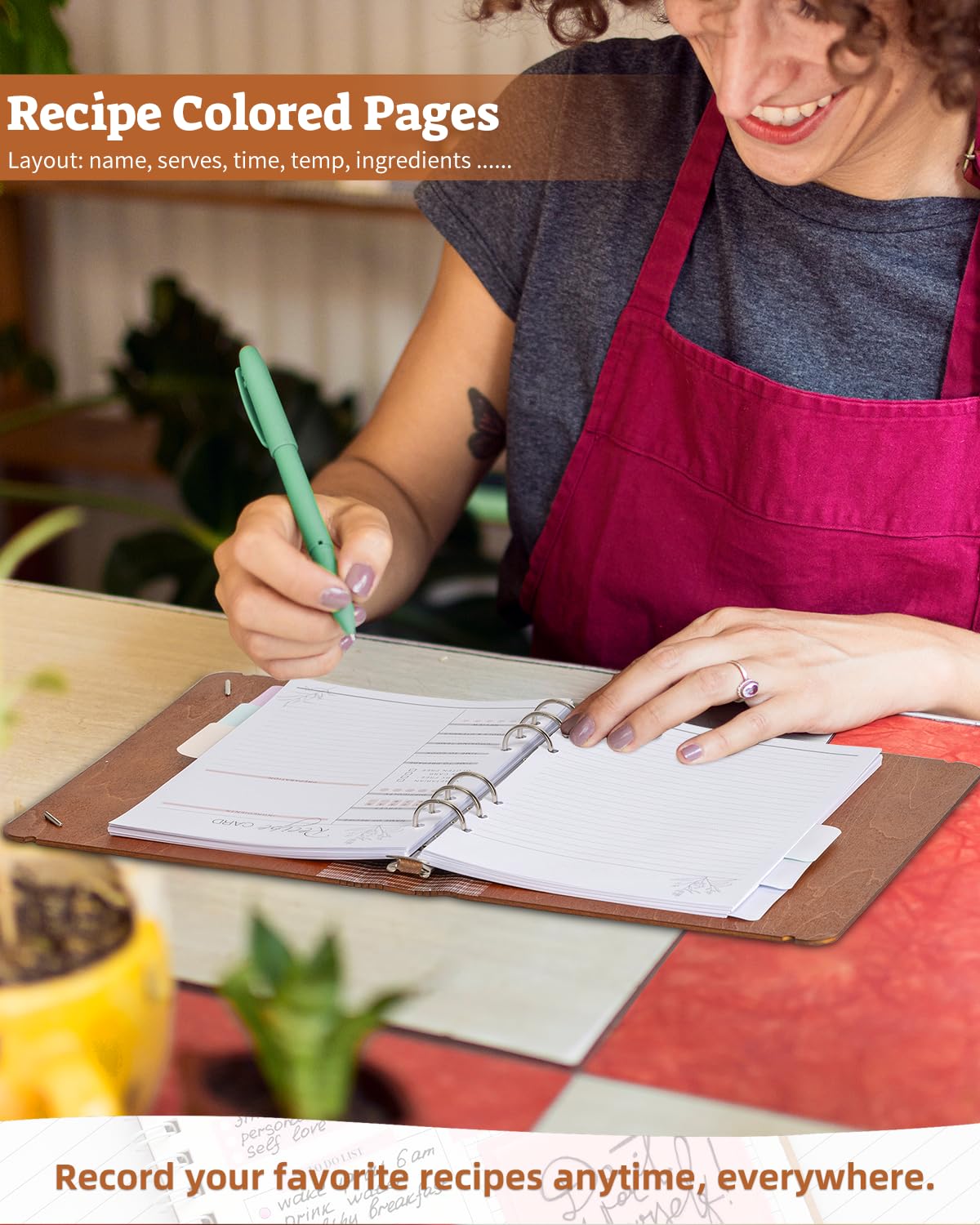 Ikedas Woodcover blank recipe book on kitchen counter inspires meal planning