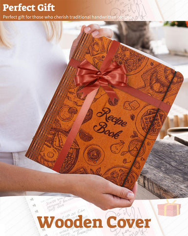 Ikedas Woodcover blank recipe book includes dedicated spaces for ingredients