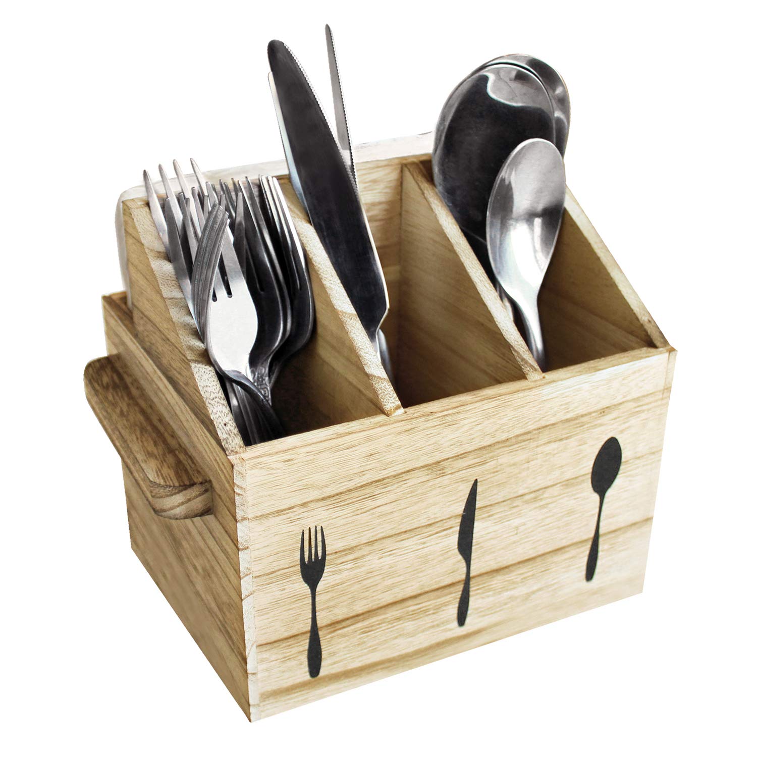 Ikee Design rustic elegant wooden flatware organizer caddy with oak color keeps utensils neatly organized outdoors