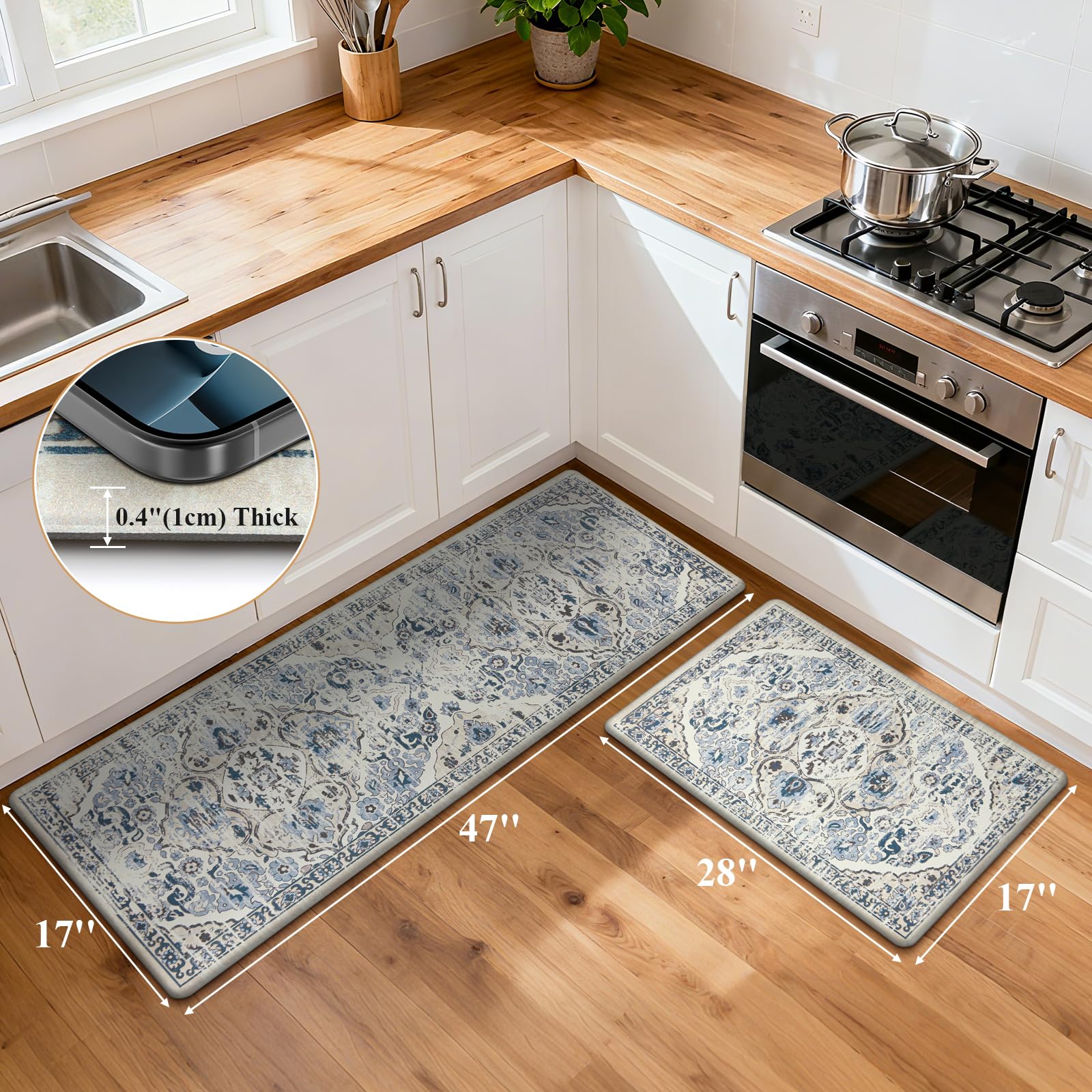 Ileading 2pc kitchen rug set offers a spacious standing area for extended tasks.