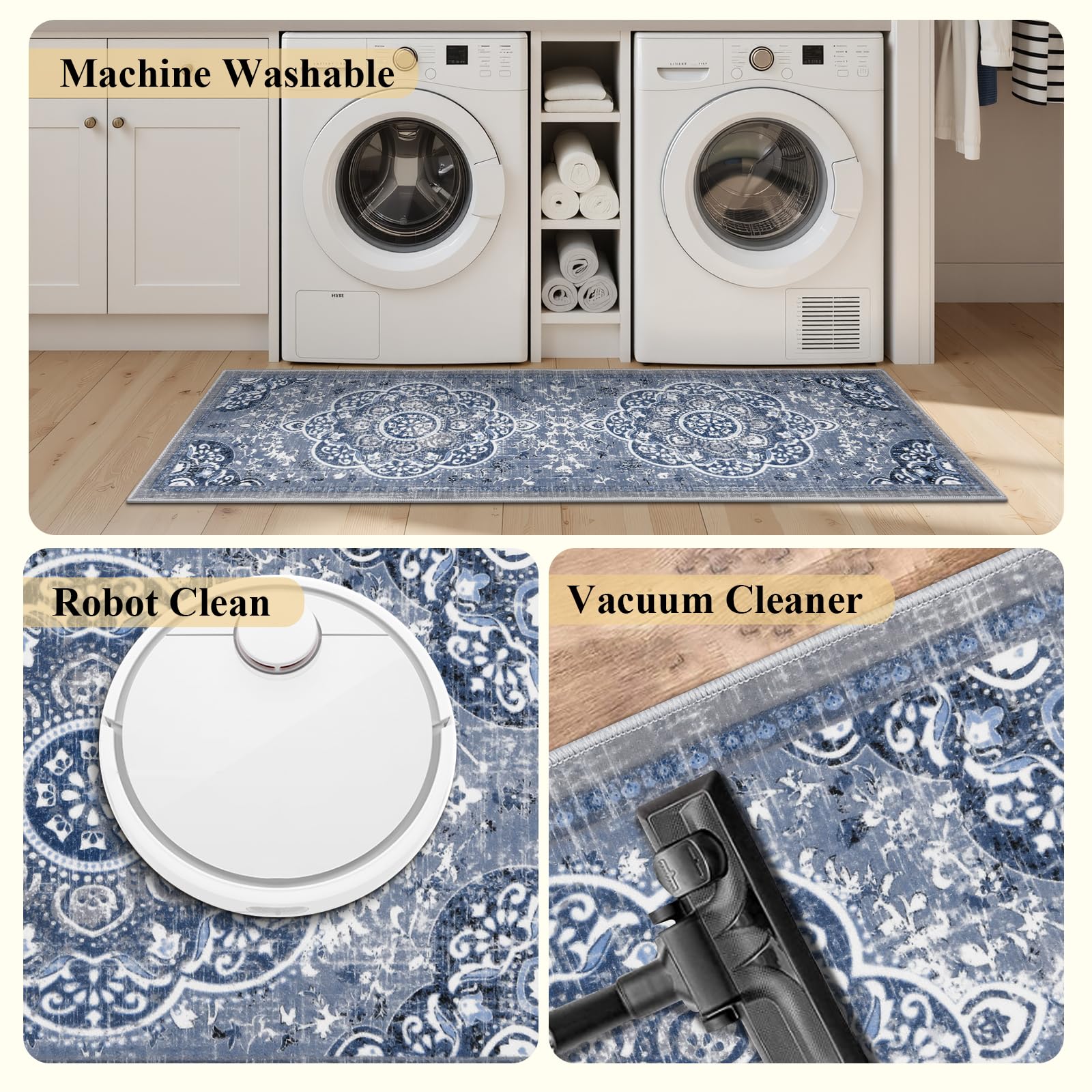 Ileading Boho Kitchen Floor Rug Washable for quick cleanup after cooking.