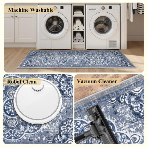 Ileading Boho Kitchen Floor Rug Washable for quick cleanup after cooking.