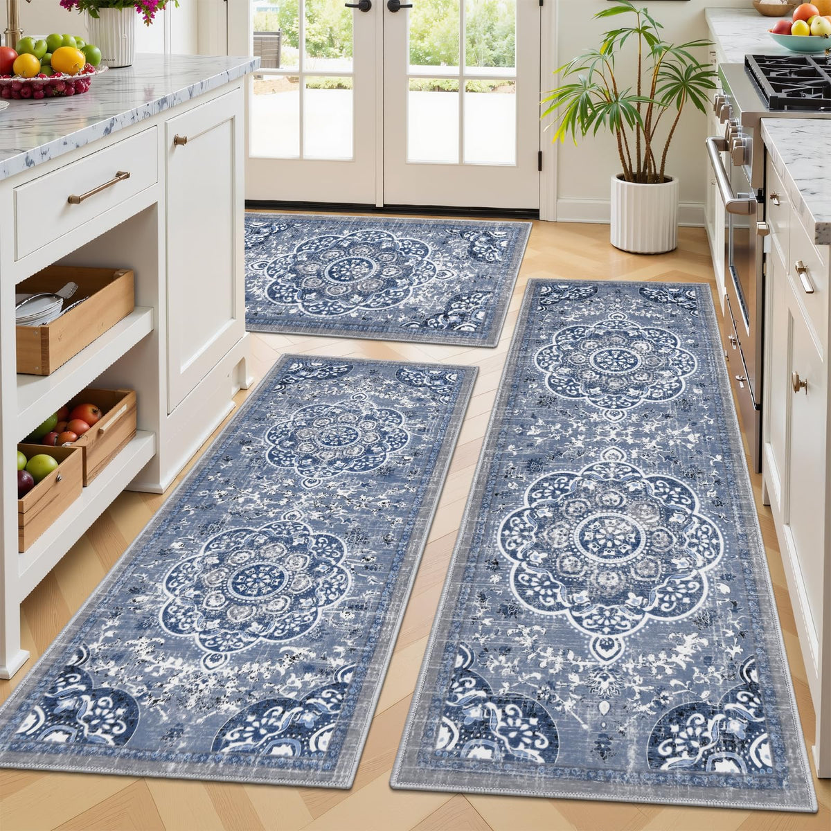 Ileading Boho Kitchen Rug 20x32 Floral enhances cozy kitchen ambiance.