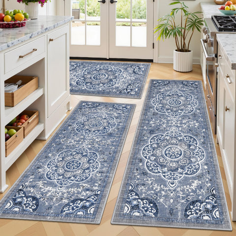 Ileading Boho Kitchen Rug 20x32 Floral enhances cozy kitchen ambiance.