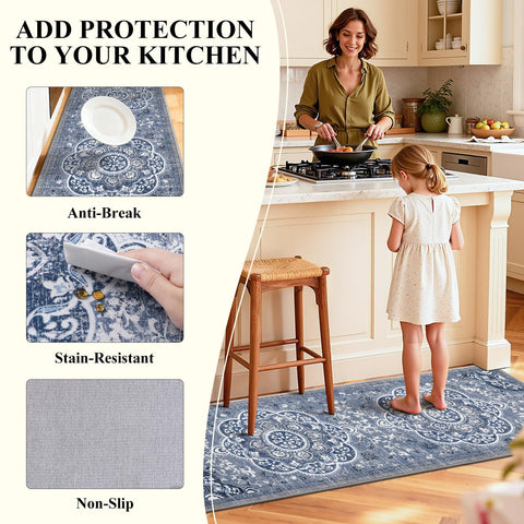 Ileading Boho Kitchen Rug 20x59 Floral provides full coverage for larger spaces.