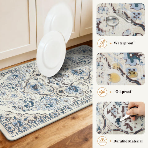 Ileading non-slip kitchen mat with rubber backing stays securely in place on various floors.