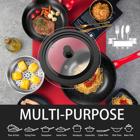 ILOVYO universal lid for 10.5-inch cookware, glass with silicone rim, ideal for simmering sauces.