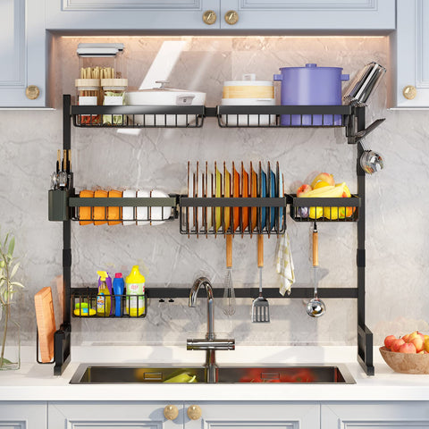 ilvvan 3-tier dish drainer design with organized trays for plates and bowls