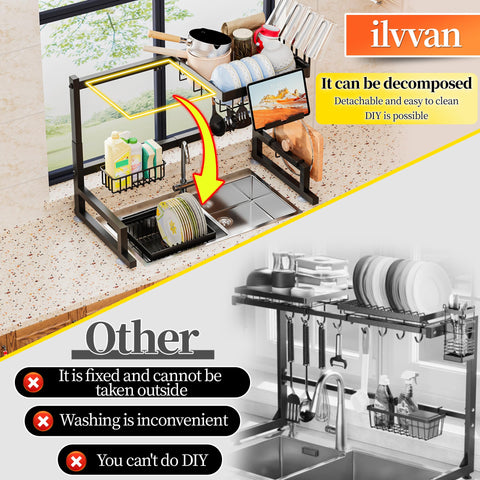 Ilvvan large dish drainer helps air-dry plates and utensils quickly.