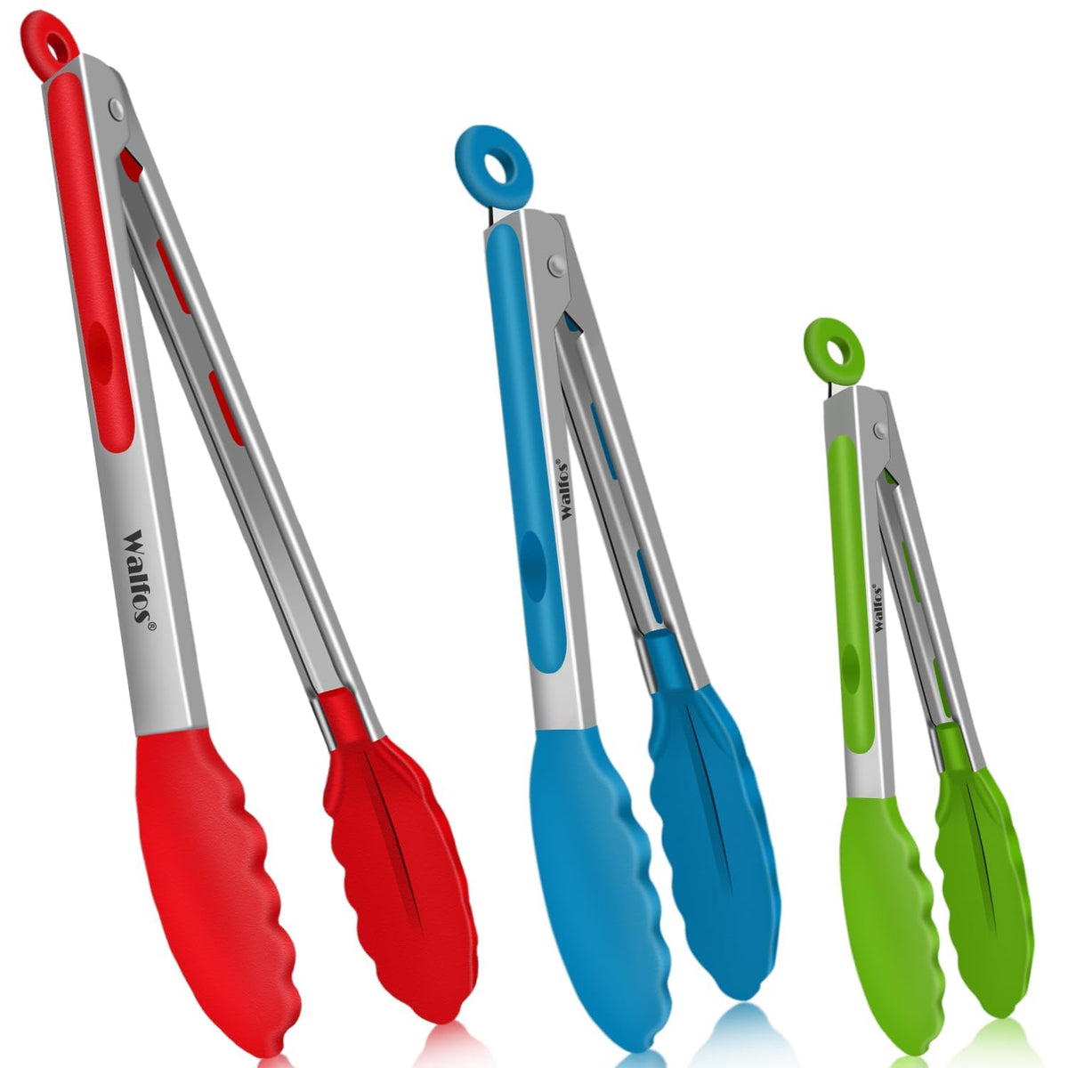 Walfos Pinzas de Silicona para Cocina - Juego de 3 (7 pulgadas, 9 pulgadas y 12 pulgadas) - Resistencia al Calor y Libres de BPA