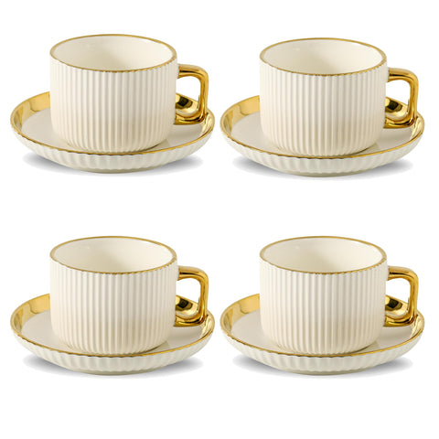 LETAOTAO Tazas cappuccino con platillos – 8oz, latte art, borde dorado, juego de 4