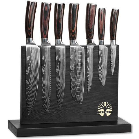 Diagsh Juego de Cuchillos de Cocina 7 Piezas con Bloque Magnético – Acero Inoxidable de Alto Carbono Alemán, Forjado a Mano