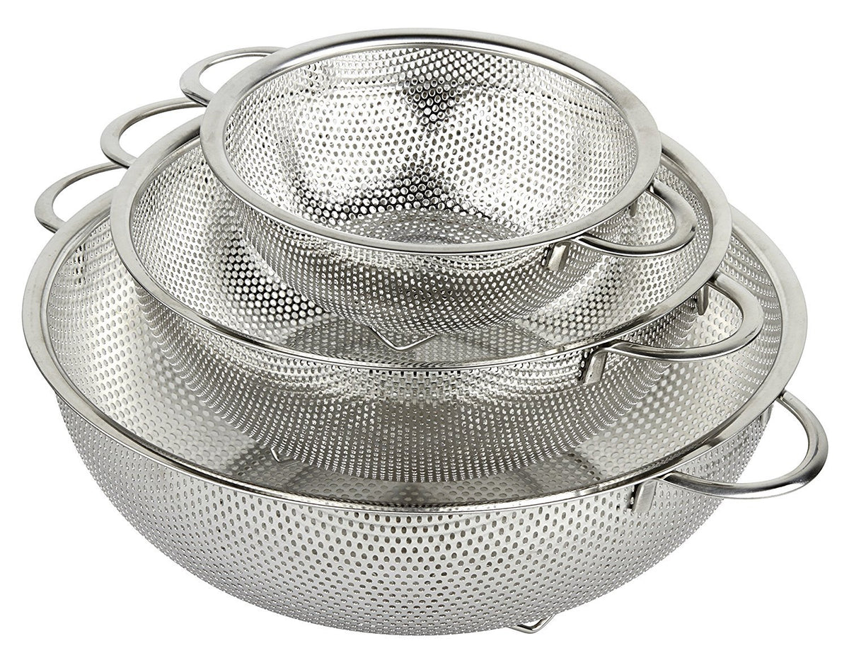HÖLM Juego de 3 Coladores de Acero Inoxidable con Malla Microperforada (1, 2.5 y 4.5 cuartos)
