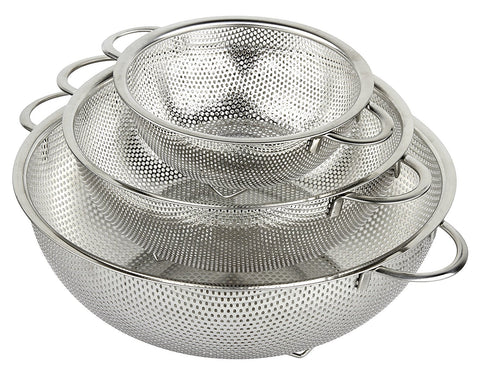 HÖLM Juego de 3 Coladores de Acero Inoxidable con Malla Microperforada (1, 2.5 y 4.5 cuartos)